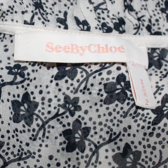 See by Chloe ruffled floral print blouse long sleeve preppy designer size 38/M/6 - Picture 5 of 9